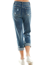 Load image into Gallery viewer, ROOL-UP DISTRESSED HIGH RISE STRETCH MOM JEANS