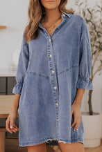 Load image into Gallery viewer, Sky Blue Buttoned Long Sleeve Denim Mini Dress