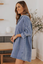 Load image into Gallery viewer, Sky Blue Buttoned Long Sleeve Denim Mini Dress