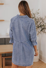 Load image into Gallery viewer, Sky Blue Buttoned Long Sleeve Denim Mini Dress