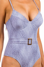 Load image into Gallery viewer, One Piece Buckle Belt embellish Denim Swimsuit
