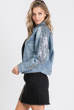 Load image into Gallery viewer, OVERSIZED SEQUINS DETAILED DENIM JACKET
