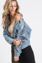 Load image into Gallery viewer, OVERSIZED SEQUINS DETAILED DENIM JACKET
