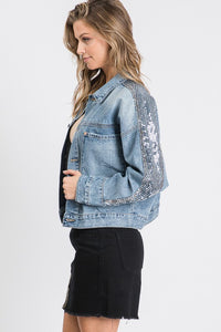 OVERSIZED SEQUINS DETAILED DENIM JACKET