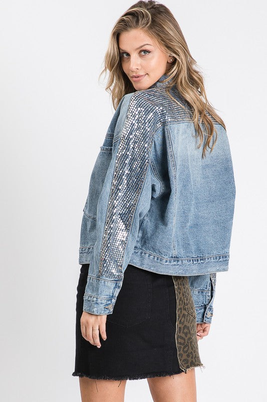 OVERSIZED SEQUINS DETAILED DENIM JACKET