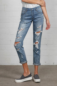 Mid Rise Heavy Destroyed Jeans