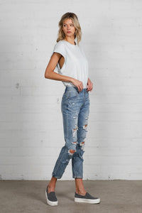 Mid Rise Heavy Destroyed Jeans