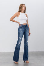 Load image into Gallery viewer, MID RISE DARK WASH FLARE JEANS
