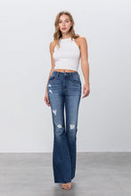 Load image into Gallery viewer, MID RISE DARK WASH FLARE JEANS
