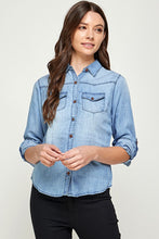 Load image into Gallery viewer, TENCEL TOP DENIM BLOUSE
