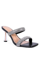 Load image into Gallery viewer, DOLLS DIAMANTE MID HEEL SLIDE SANDALS
