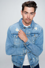 Load image into Gallery viewer, Men&#39;s Denim Jacket with Distressed
