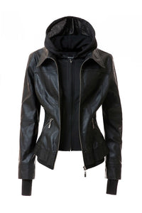 Women's Hood PU Leather Jacket