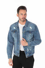 Load image into Gallery viewer, Men&#39;s Denim Jacket with Distressed
