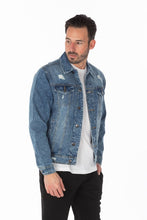 Load image into Gallery viewer, Men&#39;s Denim Jacket with Distressed
