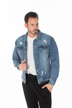 Load image into Gallery viewer, Men&#39;s Denim Jacket with Distressed
