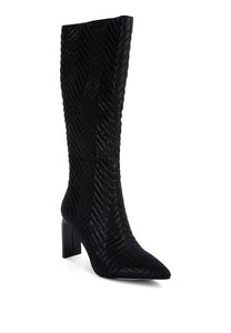 Prinkles Quilted High Italian Block Heeled Boots