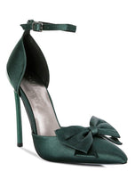 Load image into Gallery viewer, DINGLES Green Bow Embellished Satin Stiletto
