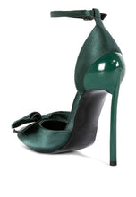 Load image into Gallery viewer, DINGLES Green Bow Embellished Satin Stiletto
