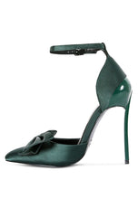 Load image into Gallery viewer, DINGLES Green Bow Embellished Satin Stiletto
