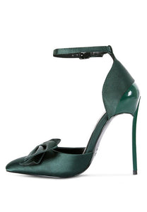 DINGLES Green Bow Embellished Satin Stiletto