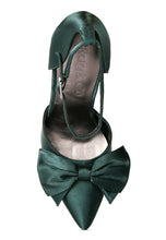 Load image into Gallery viewer, DINGLES Green Bow Embellished Satin Stiletto
