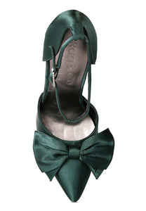 DINGLES Green Bow Embellished Satin Stiletto