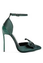 Load image into Gallery viewer, DINGLES Green Bow Embellished Satin Stiletto
