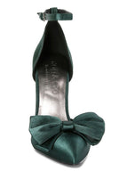 Load image into Gallery viewer, DINGLES Green Bow Embellished Satin Stiletto
