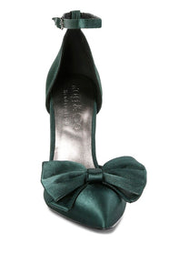 DINGLES Green Bow Embellished Satin Stiletto