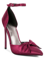 Load image into Gallery viewer, DINGLES Green Bow Embellished Satin Stiletto
