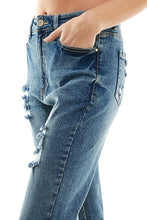 Load image into Gallery viewer, ROOL-UP DISTRESSED  HIGH RISE STRETCH MOM JEANS
