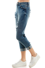 Load image into Gallery viewer, ROOL-UP DISTRESSED  HIGH RISE STRETCH MOM JEANS
