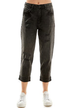 Load image into Gallery viewer, ROOL-UP DISTRESSED  HIGH RISE STRETCH MOM JEANS
