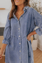 Load image into Gallery viewer, Sky Blue Buttoned Long Sleeve Denim Mini Dress
