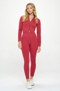 2 Piece Ribbed Seamless Long Sleeve Zip Jacket set