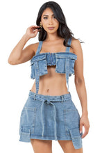 Load image into Gallery viewer, FASHION DENIM TWO PIECE SHORT SET
