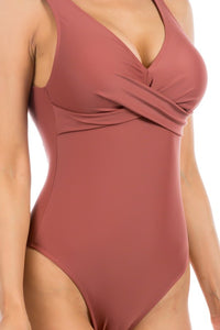 PLEATED CROSS GATHERING LOW V ONE PIECE