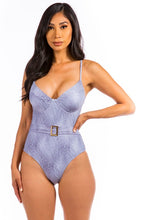 Load image into Gallery viewer, One Piece Buckle Belt embellish Denim Swimsuit
