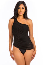 Load image into Gallery viewer, One piece single shoulder solid swimsuit with mesh
